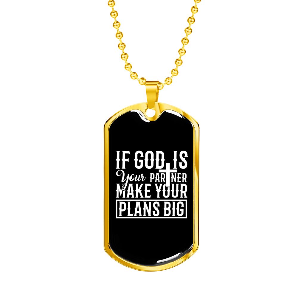 Make Your Plans Big Christian Necklace Stainless Steel or 18k Gold Dog Tag 24" Chain-Express Your Love Gifts