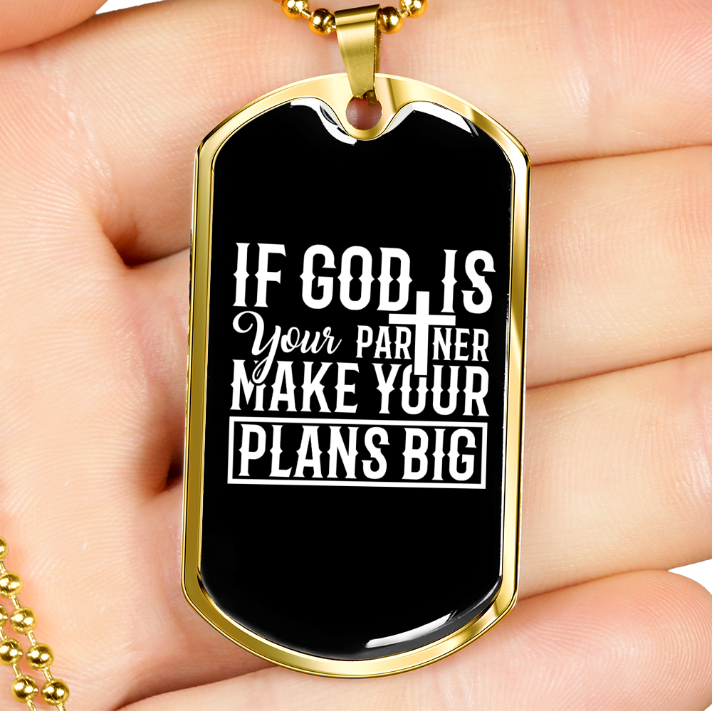 Make Your Plans Big Christian Necklace Stainless Steel or 18k Gold Dog Tag 24" Chain-Express Your Love Gifts