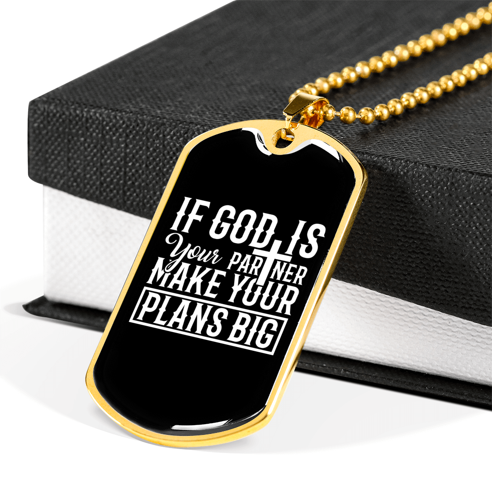 Make Your Plans Big Christian Necklace Stainless Steel or 18k Gold Dog Tag 24" Chain-Express Your Love Gifts