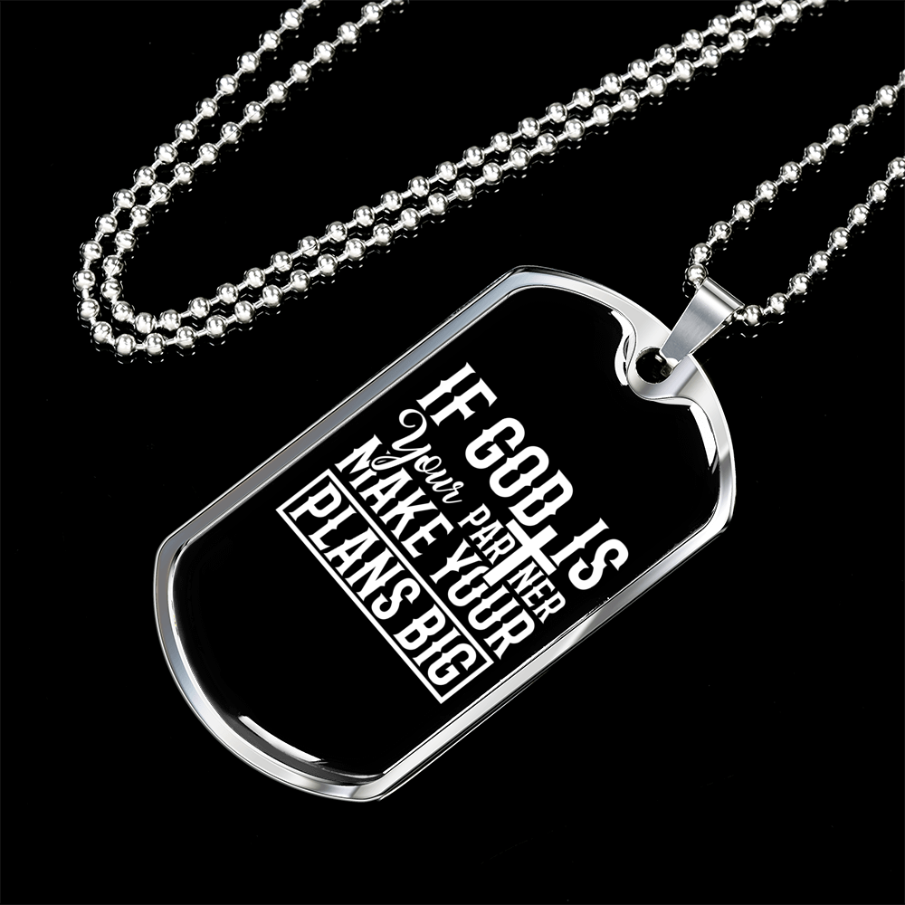 Make Your Plans Big Christian Necklace Stainless Steel or 18k Gold Dog Tag 24" Chain-Express Your Love Gifts