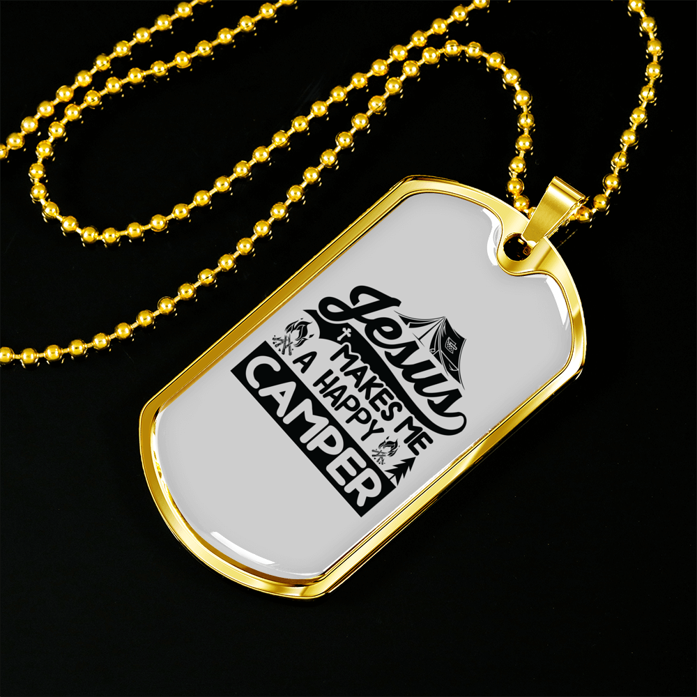 Makes Me Happy Black Christian Necklace Stainless Steel or 18k Gold Dog Tag 24" Chain-Express Your Love Gifts