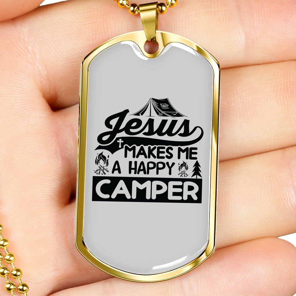 Makes Me Happy Black Christian Necklace Stainless Steel or 18k Gold Dog Tag 24" Chain-Express Your Love Gifts