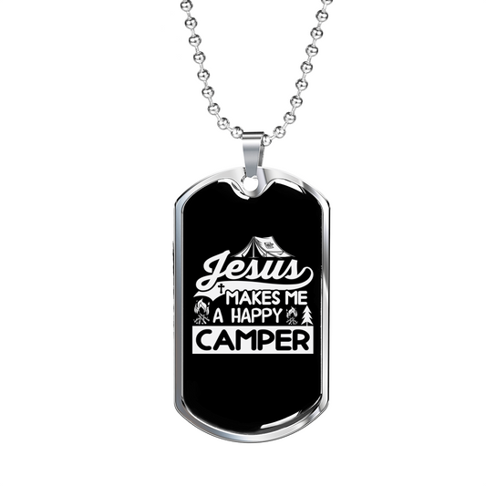 Makes Me Happy White Christian Necklace Stainless Steel or 18k Gold Dog Tag 24" Chain-Express Your Love Gifts