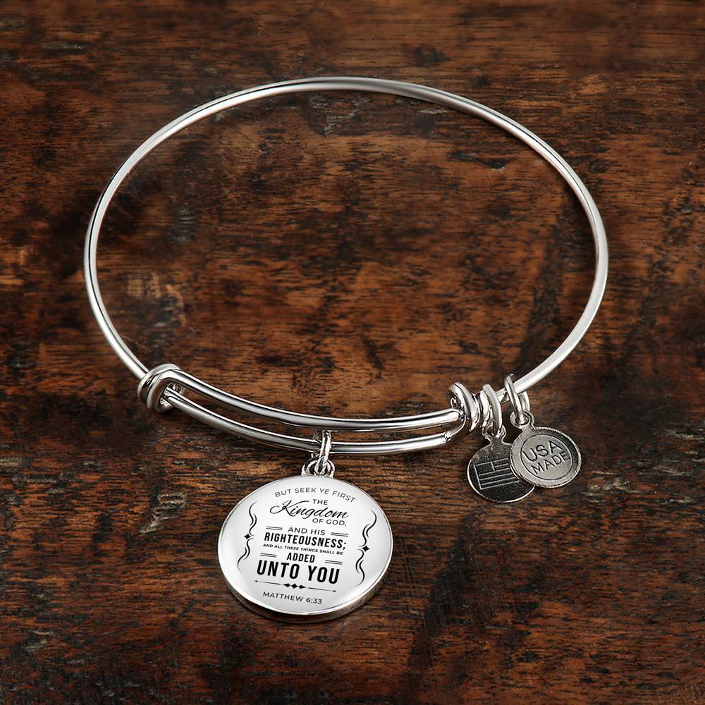 Matthew 6:33 The Kingdom Of God Stainless Steel or 18k Gold Circle Bracelet Bangle - Express Your Love Gifts