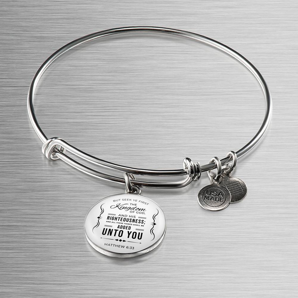 Matthew 6:33 The Kingdom Of God Stainless Steel or 18k Gold Circle Bracelet Bangle - Express Your Love Gifts