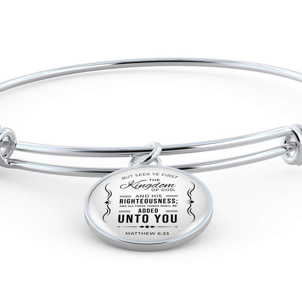Matthew 6:33 The Kingdom Of God Stainless Steel or 18k Gold Circle Bracelet Bangle - Express Your Love Gifts