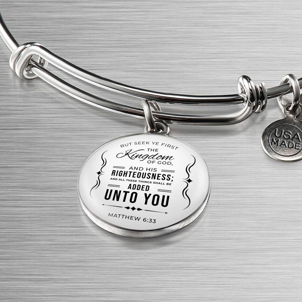 Matthew 6:33 The Kingdom Of God Stainless Steel or 18k Gold Circle Bracelet Bangle - Express Your Love Gifts