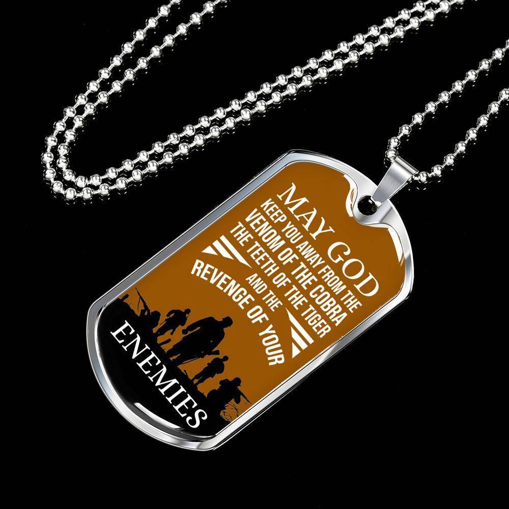 May God Keep You Away Necklace Stainless Steel or 18k Gold Dog Tag 24" Chain-Express Your Love Gifts