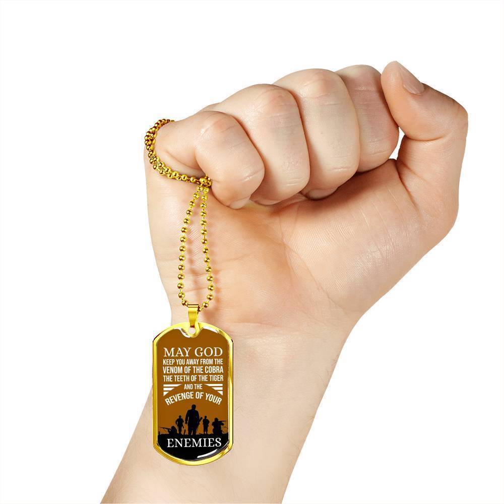May God Keep You Away Necklace Stainless Steel or 18k Gold Dog Tag 24" Chain-Express Your Love Gifts