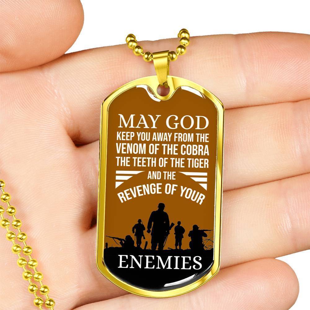 May God Keep You Away Necklace Stainless Steel or 18k Gold Dog Tag 24" Chain-Express Your Love Gifts