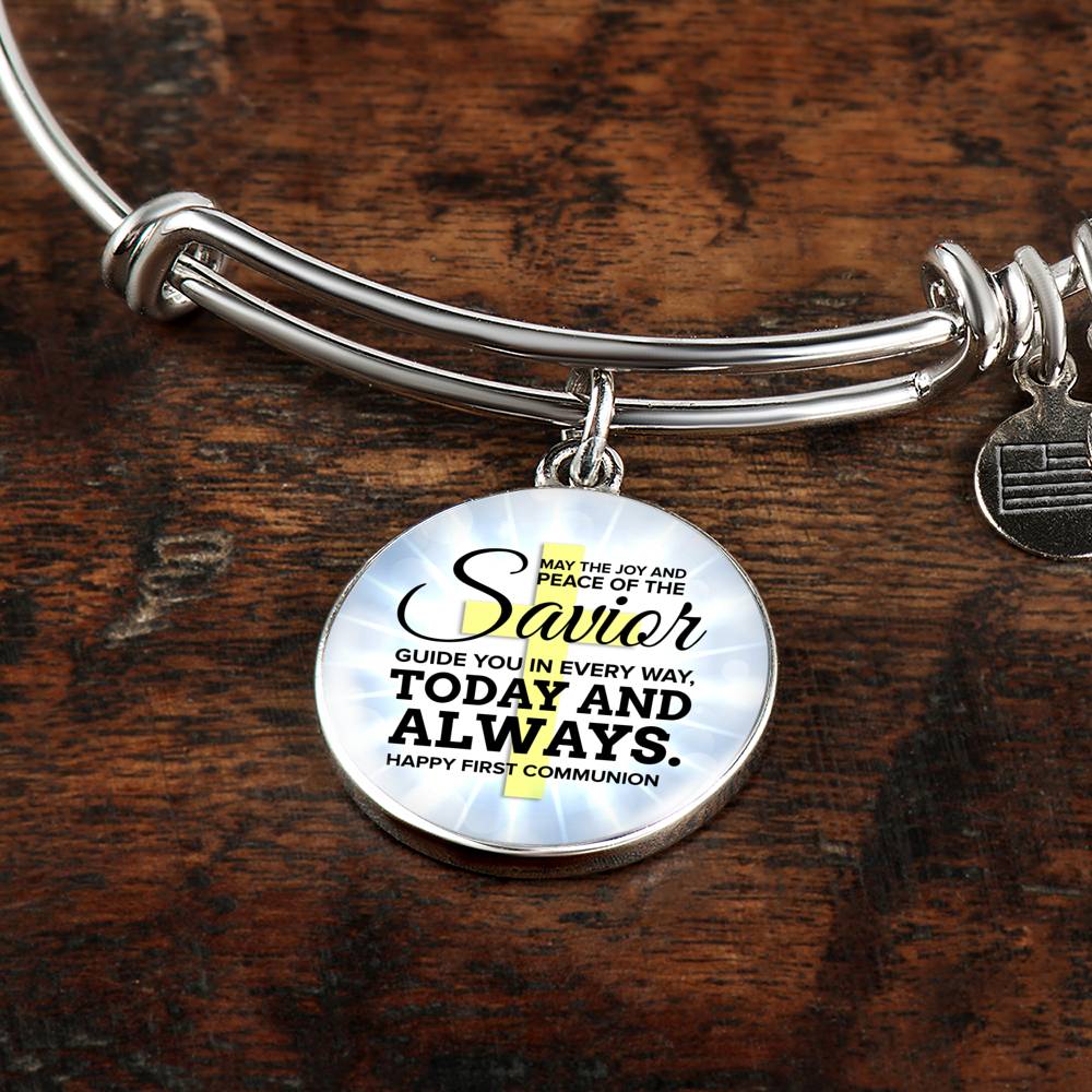 May The Joy And Peace Circle Pendant Bangle Stainless Steel or 18k Gold 18-22"-Express Your Love Gifts