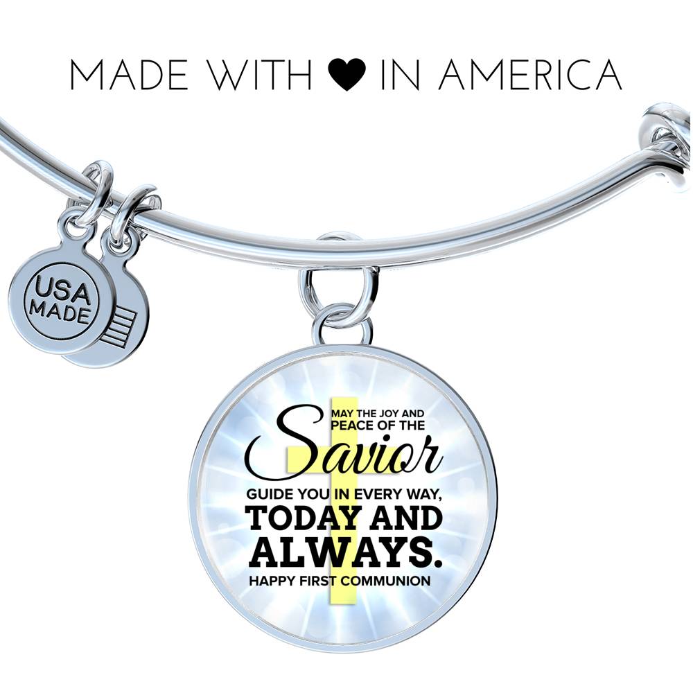 May The Joy And Peace Circle Pendant Bangle Stainless Steel or 18k Gold 18-22"-Express Your Love Gifts