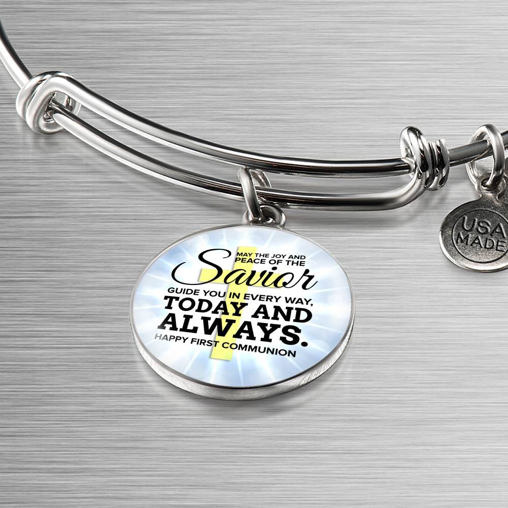May The Joy And Peace Circle Pendant Bangle Stainless Steel or 18k Gold 18-22"-Express Your Love Gifts