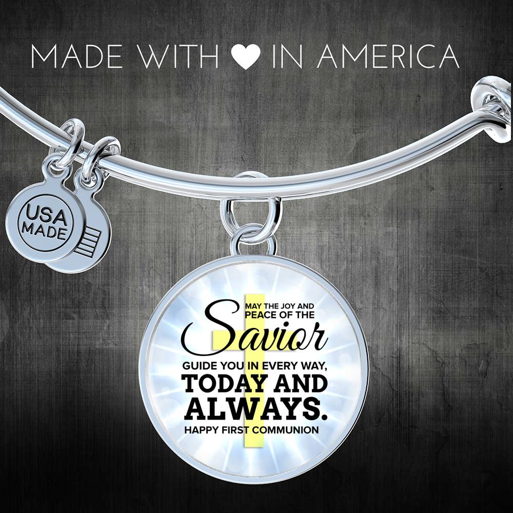 May The Joy And Peace Circle Pendant Bangle Stainless Steel or 18k Gold 18-22"-Express Your Love Gifts