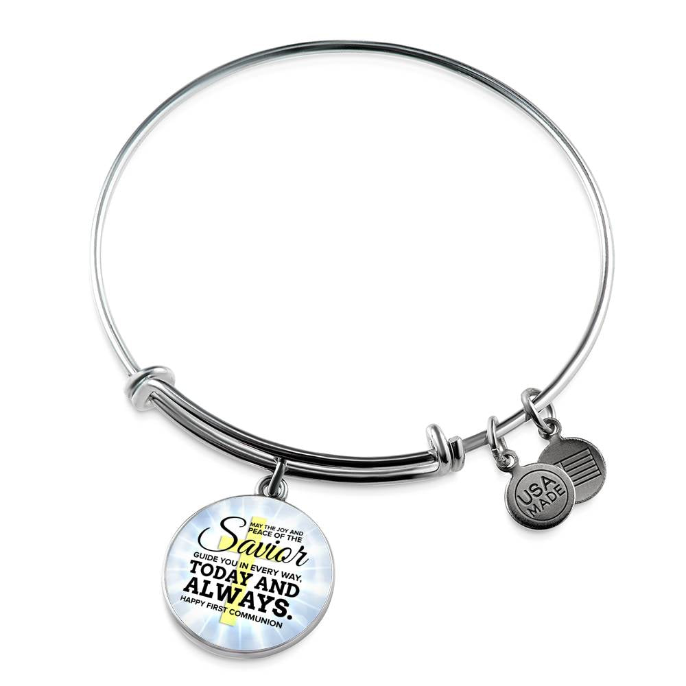 May The Joy And Peace Circle Pendant Bangle Stainless Steel or 18k Gold 18-22"-Express Your Love Gifts