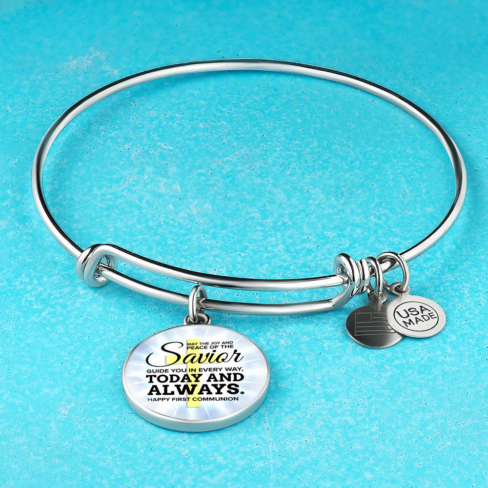 May The Joy And Peace Circle Pendant Bangle Stainless Steel or 18k Gold 18-22"-Express Your Love Gifts