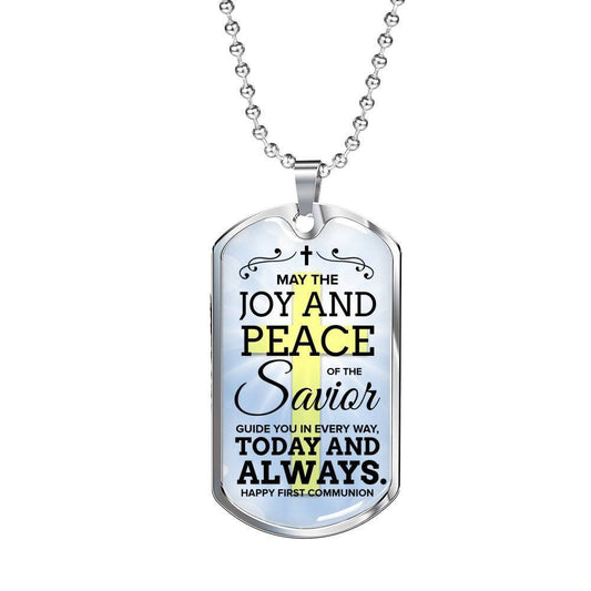 May The Joy Communion Necklace Stainless Steel or 18k Gold Dog Tag 24" Chain-Express Your Love Gifts