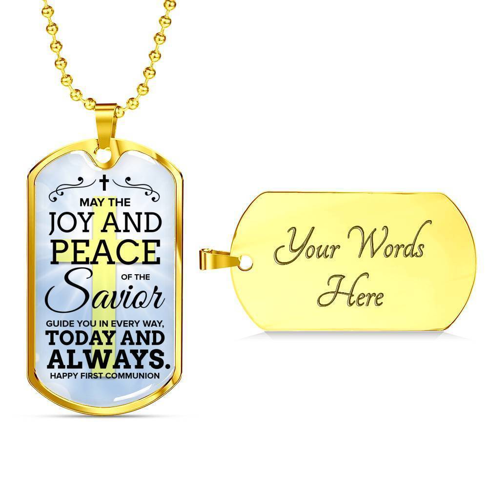 May The Joy Communion Necklace Stainless Steel or 18k Gold Dog Tag 24" Chain-Express Your Love Gifts