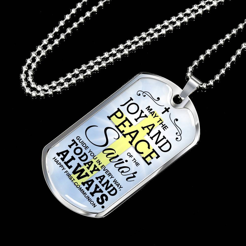 May The Joy Communion Necklace Stainless Steel or 18k Gold Dog Tag 24" Chain-Express Your Love Gifts