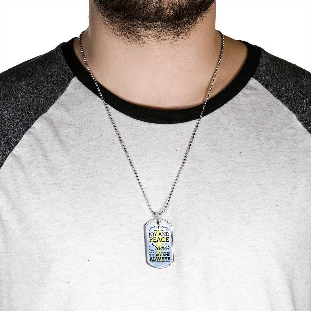 May The Joy Communion Necklace Stainless Steel or 18k Gold Dog Tag 24" Chain-Express Your Love Gifts