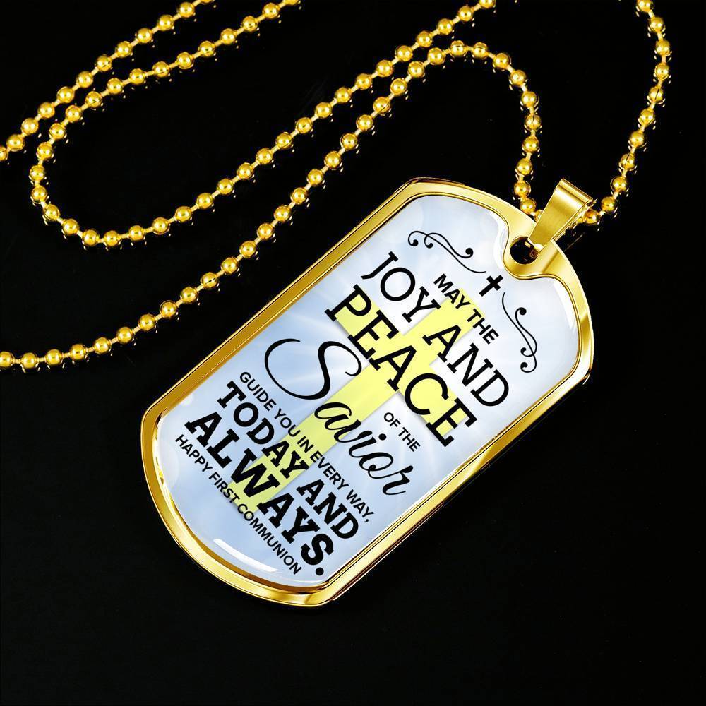 May The Joy Communion Necklace Stainless Steel or 18k Gold Dog Tag 24" Chain-Express Your Love Gifts