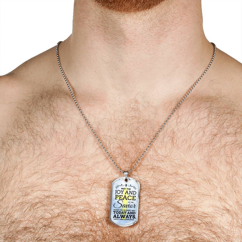 May The Joy Communion Necklace Stainless Steel or 18k Gold Dog Tag 24" Chain-Express Your Love Gifts