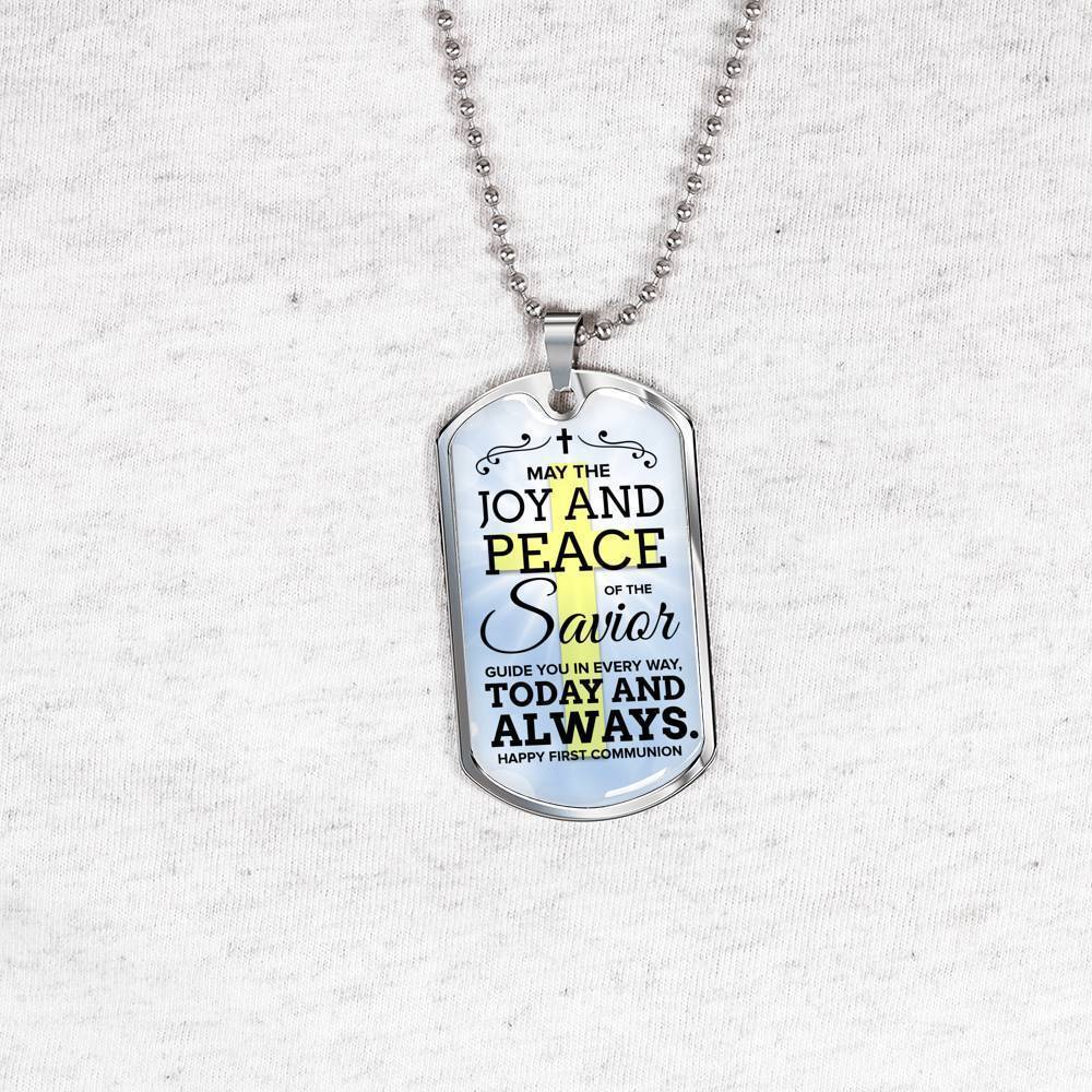 May The Joy Communion Necklace Stainless Steel or 18k Gold Dog Tag 24" Chain-Express Your Love Gifts