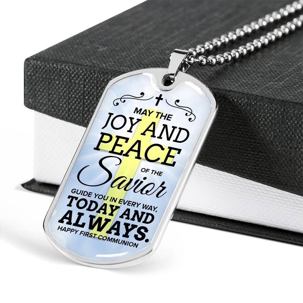 May The Joy Communion Necklace Stainless Steel or 18k Gold Dog Tag 24" Chain-Express Your Love Gifts