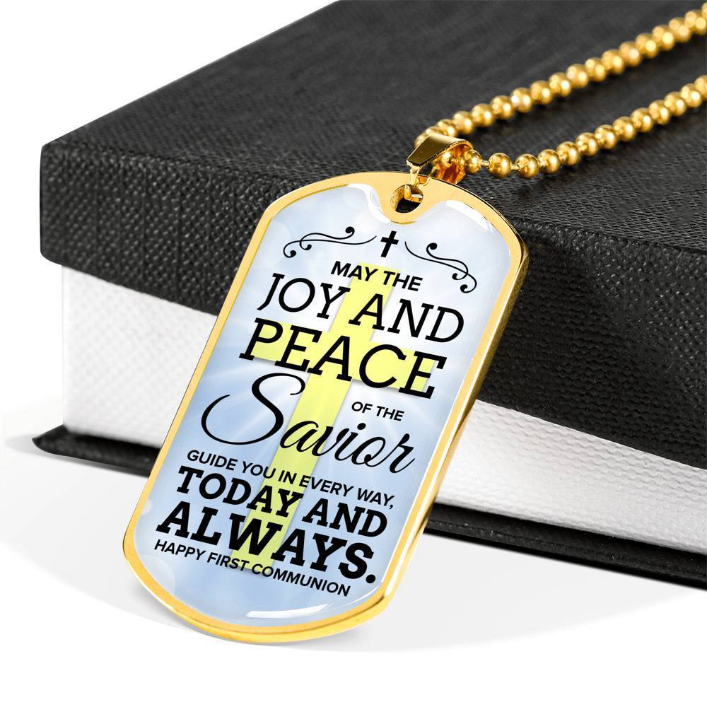 May The Joy Communion Necklace Stainless Steel or 18k Gold Dog Tag 24" Chain-Express Your Love Gifts