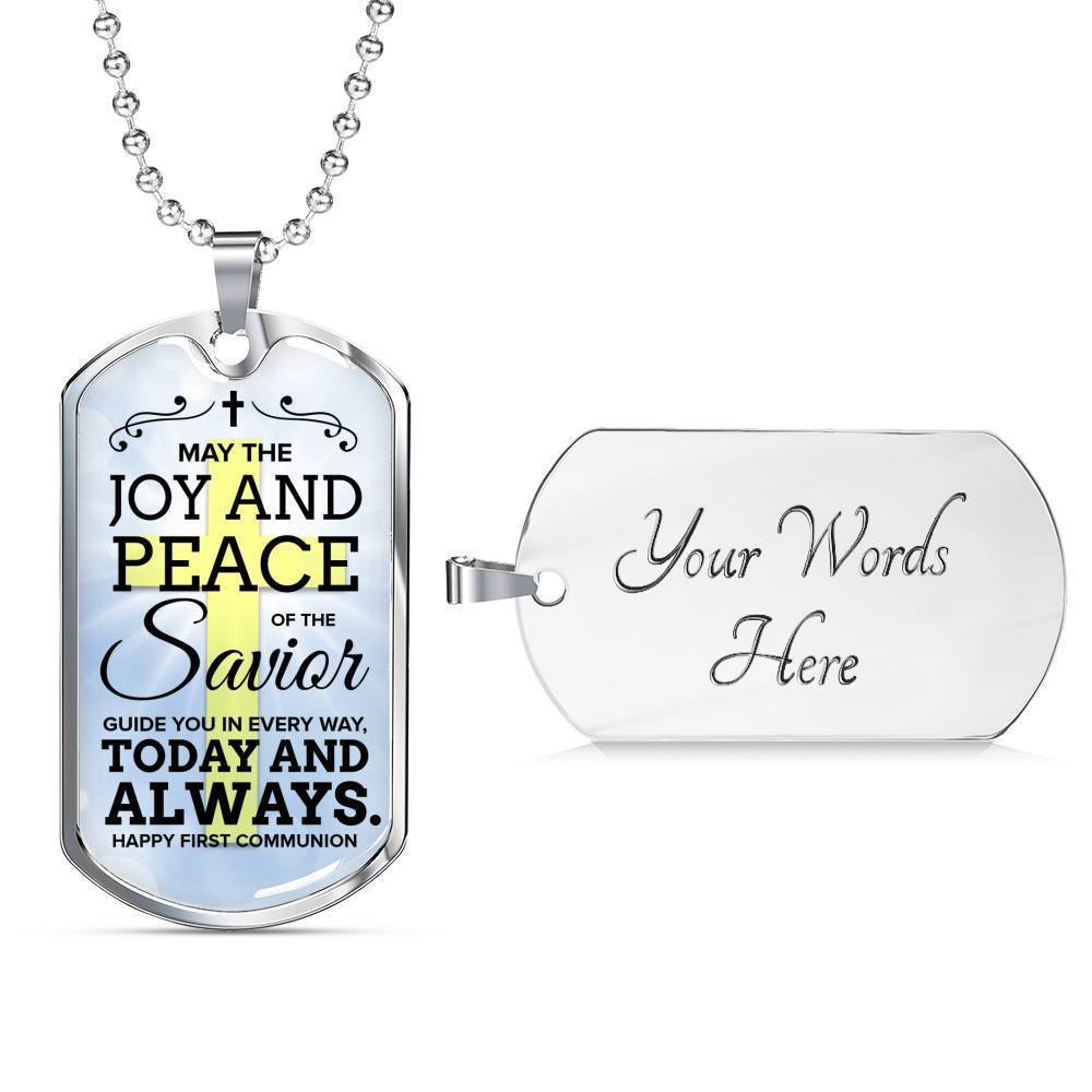 May The Joy Communion Necklace Stainless Steel or 18k Gold Dog Tag 24" Chain-Express Your Love Gifts