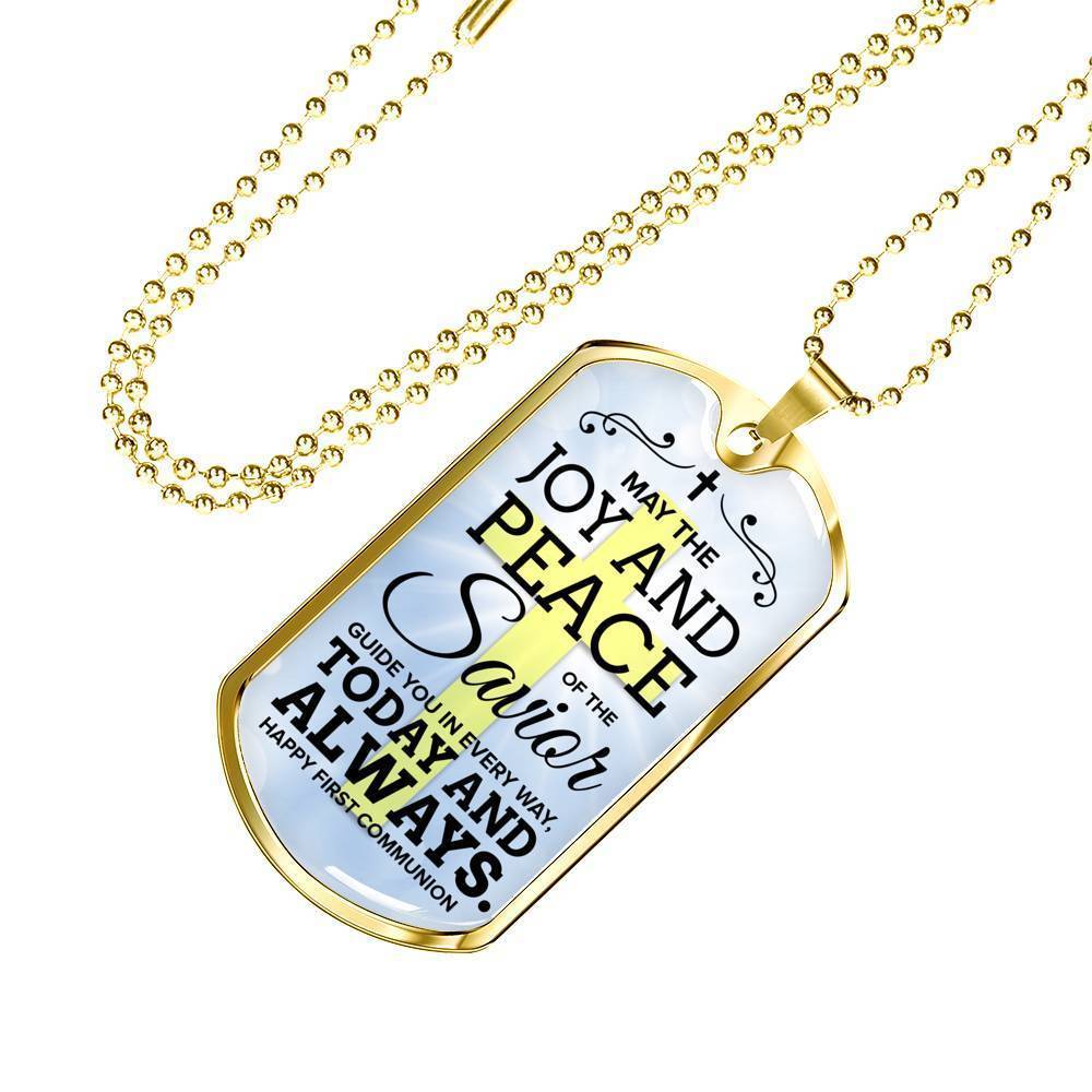 May The Joy Communion Necklace Stainless Steel or 18k Gold Dog Tag 24" Chain-Express Your Love Gifts