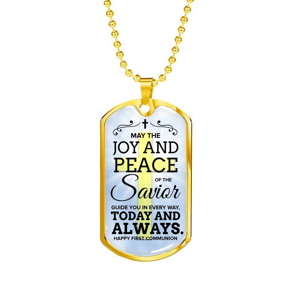 May The Joy Communion Necklace Stainless Steel or 18k Gold Dog Tag 24" Chain-Express Your Love Gifts
