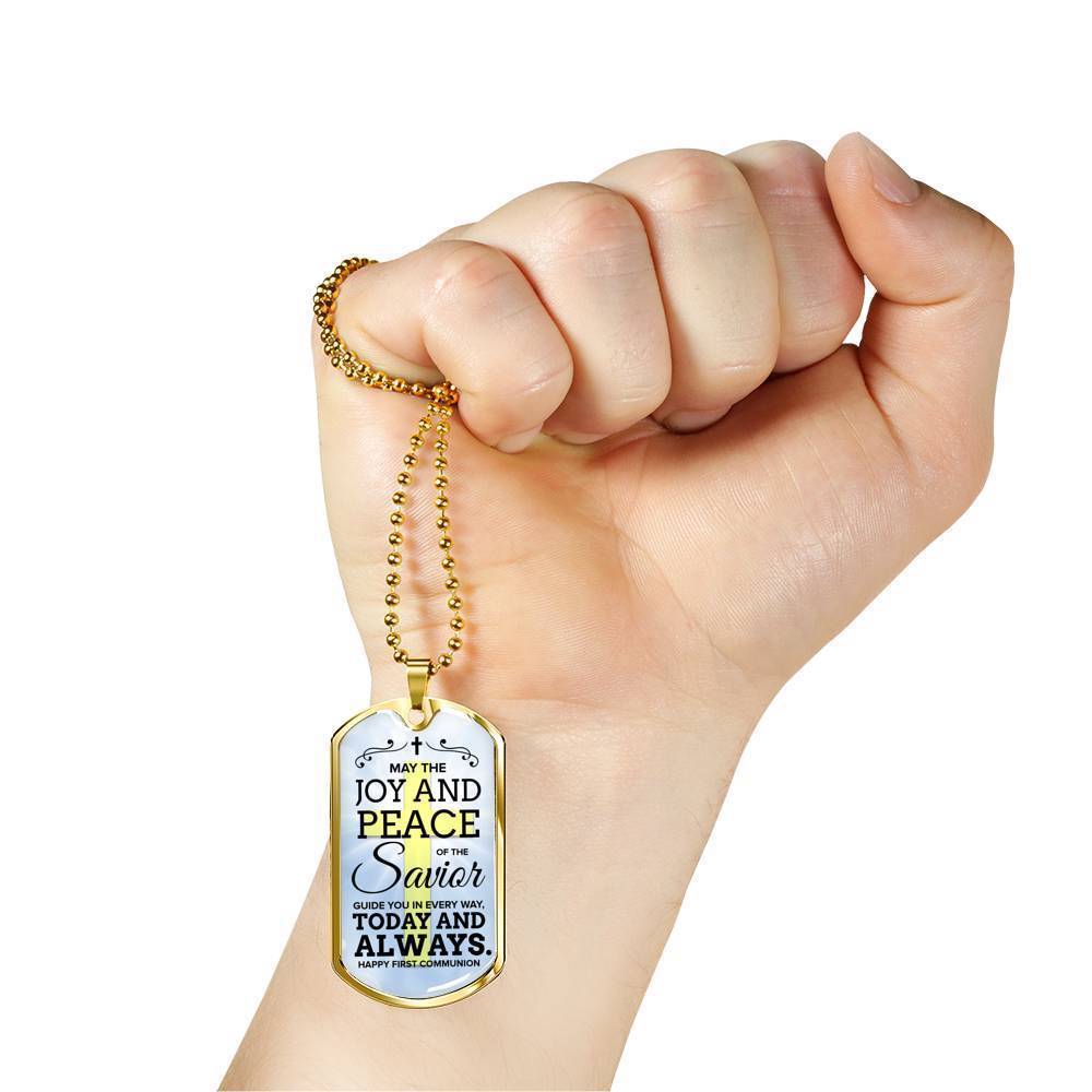 May The Joy Communion Necklace Stainless Steel or 18k Gold Dog Tag 24" Chain-Express Your Love Gifts