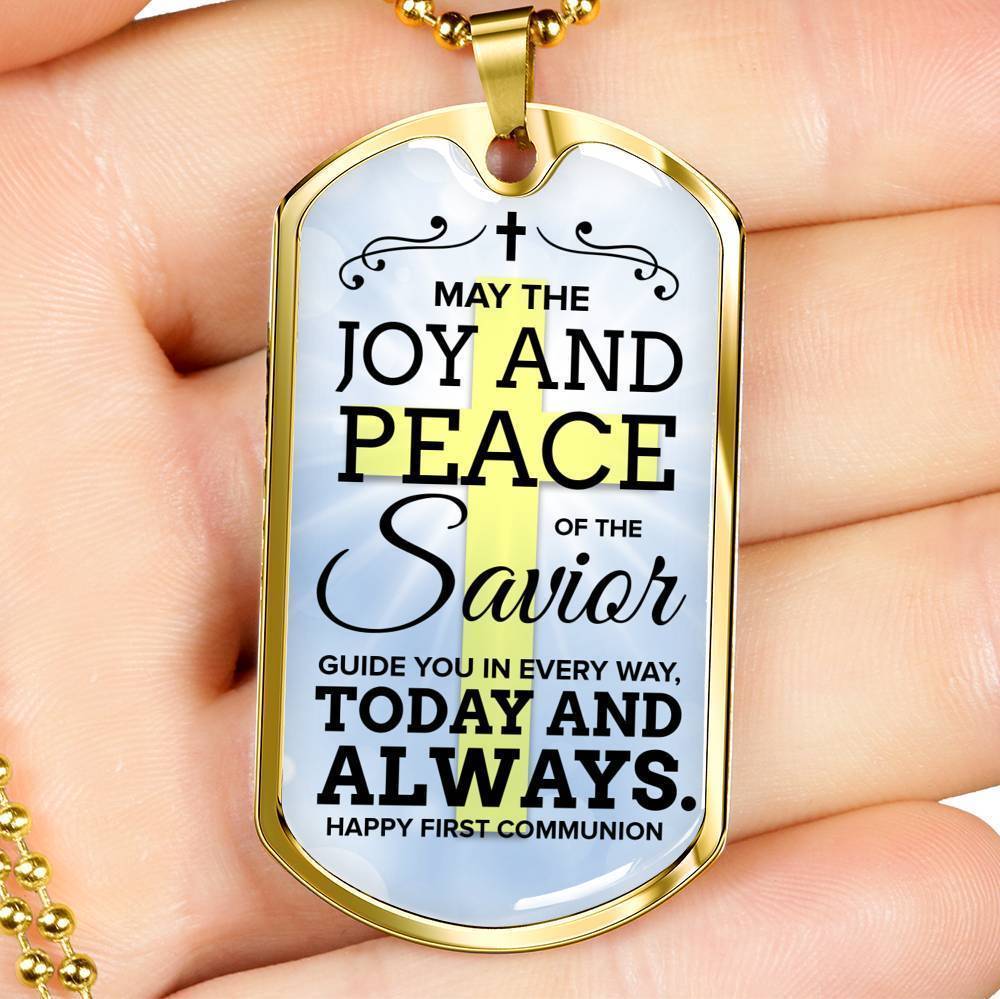 May The Joy Communion Necklace Stainless Steel or 18k Gold Dog Tag 24" Chain-Express Your Love Gifts