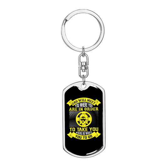 Meet You Where You Are Keychain Stainless Steel or 18k Gold Dog Tag Keyring-Express Your Love Gifts