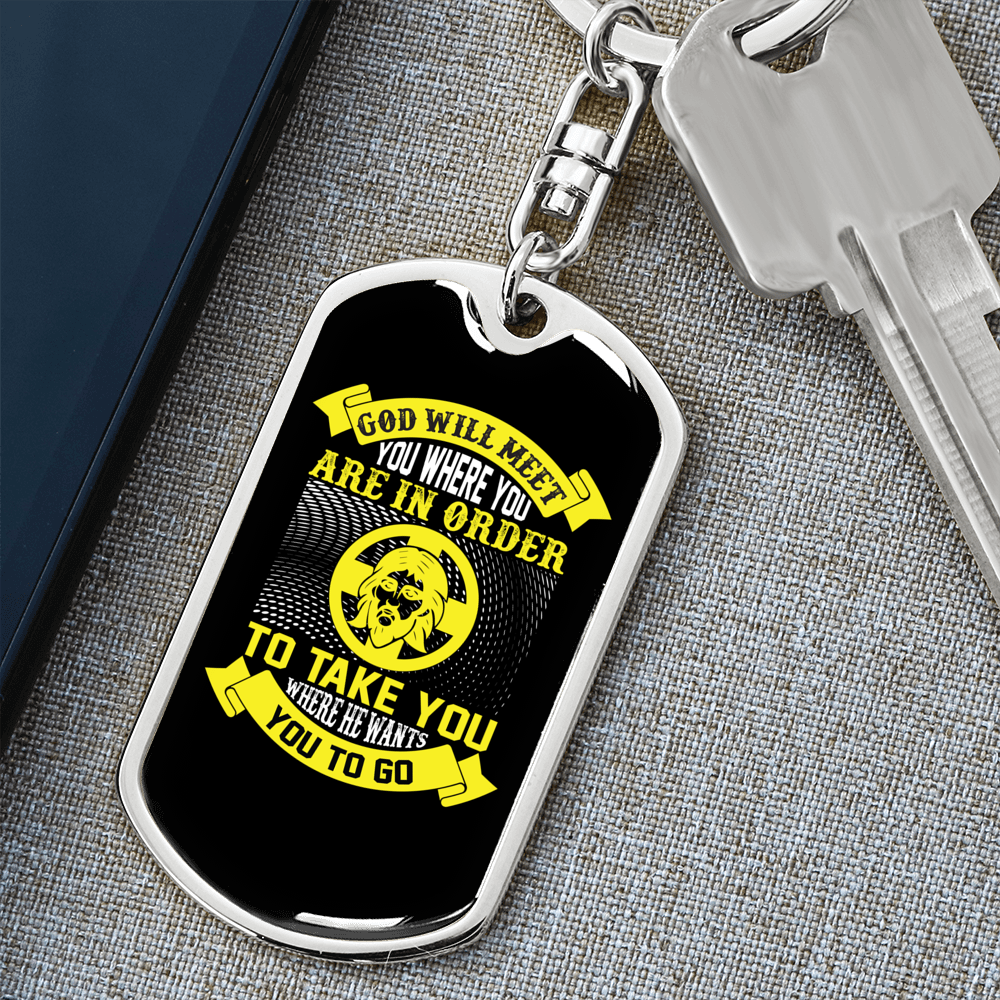 Meet You Where You Are Keychain Stainless Steel or 18k Gold Dog Tag Keyring-Express Your Love Gifts
