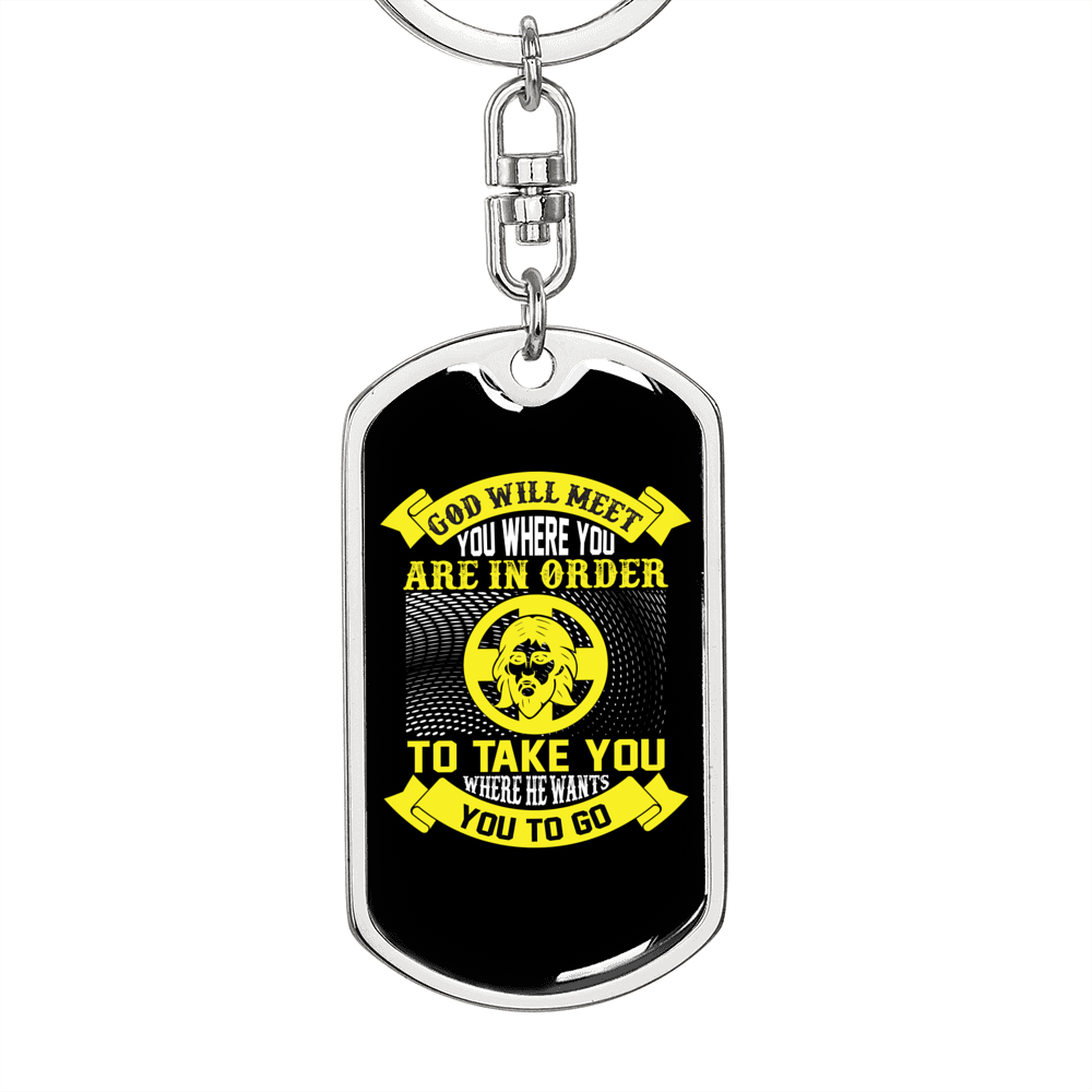 Meet You Where You Are Keychain Stainless Steel or 18k Gold Dog Tag Keyring-Express Your Love Gifts