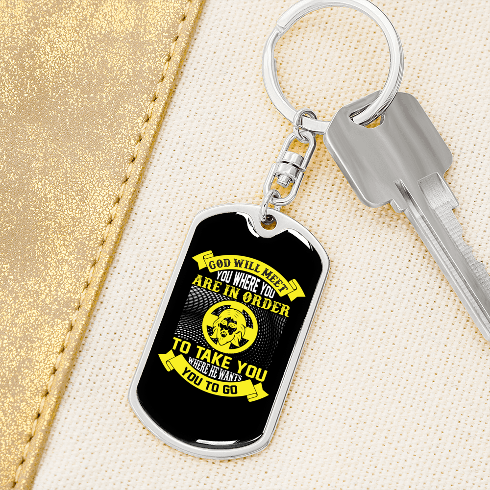 Meet You Where You Are Keychain Stainless Steel or 18k Gold Dog Tag Keyring-Express Your Love Gifts