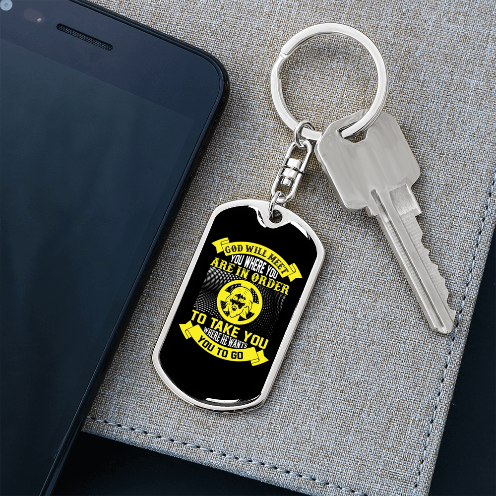 Meet You Where You Are Keychain Stainless Steel or 18k Gold Dog Tag Keyring-Express Your Love Gifts