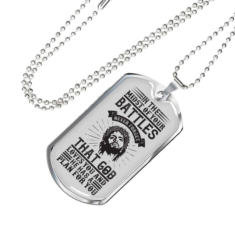 Midst Of Our Battle Christian Necklace Stainless Steel or 18k Gold Dog Tag 24" Chain-Express Your Love Gifts
