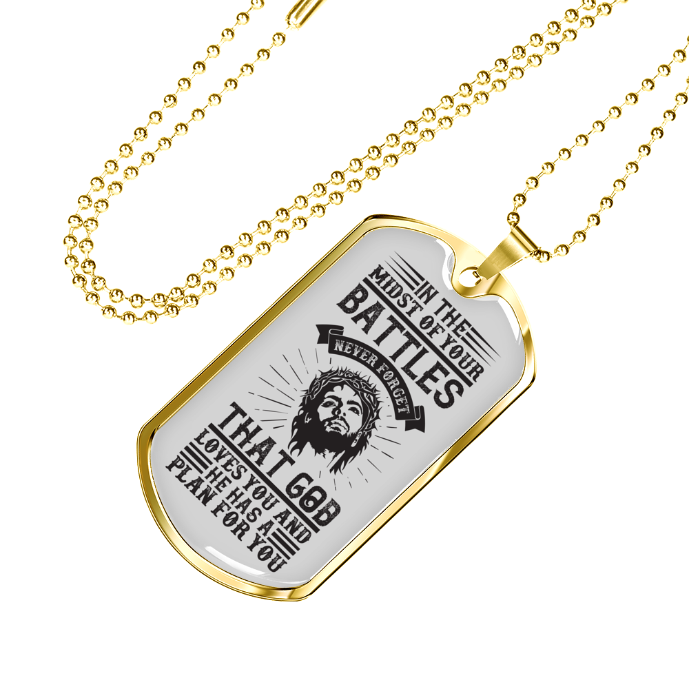Midst Of Our Battle Christian Necklace Stainless Steel or 18k Gold Dog Tag 24" Chain-Express Your Love Gifts