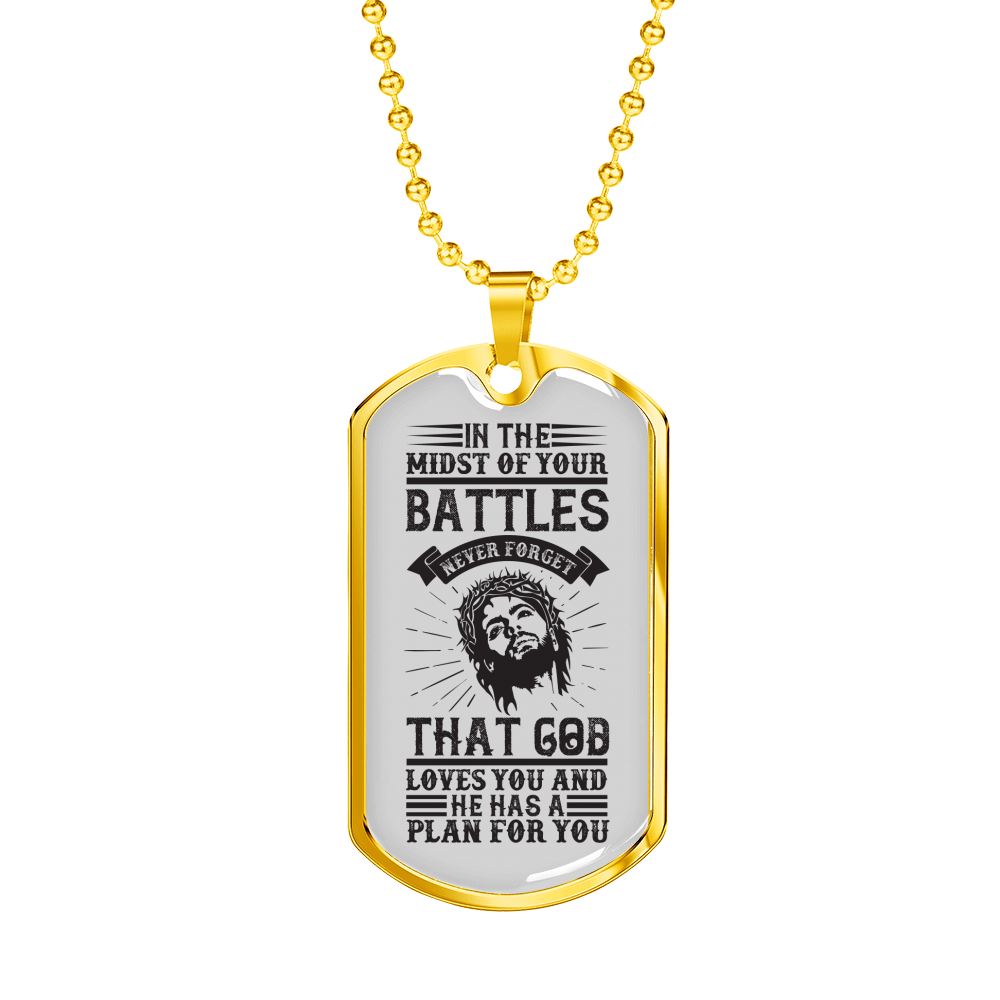 Midst Of Our Battle Christian Necklace Stainless Steel or 18k Gold Dog Tag 24" Chain-Express Your Love Gifts