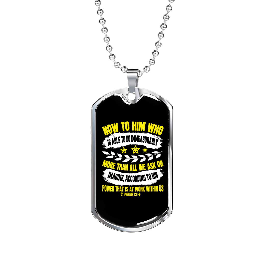 More Than All We Ask Christian Necklace Stainless Steel or 18k Gold Dog Tag 24" Chain-Express Your Love Gifts