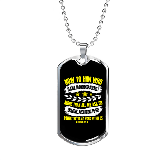More Than All We Ask Christian Necklace Stainless Steel or 18k Gold Dog Tag 24" Chain-Express Your Love Gifts