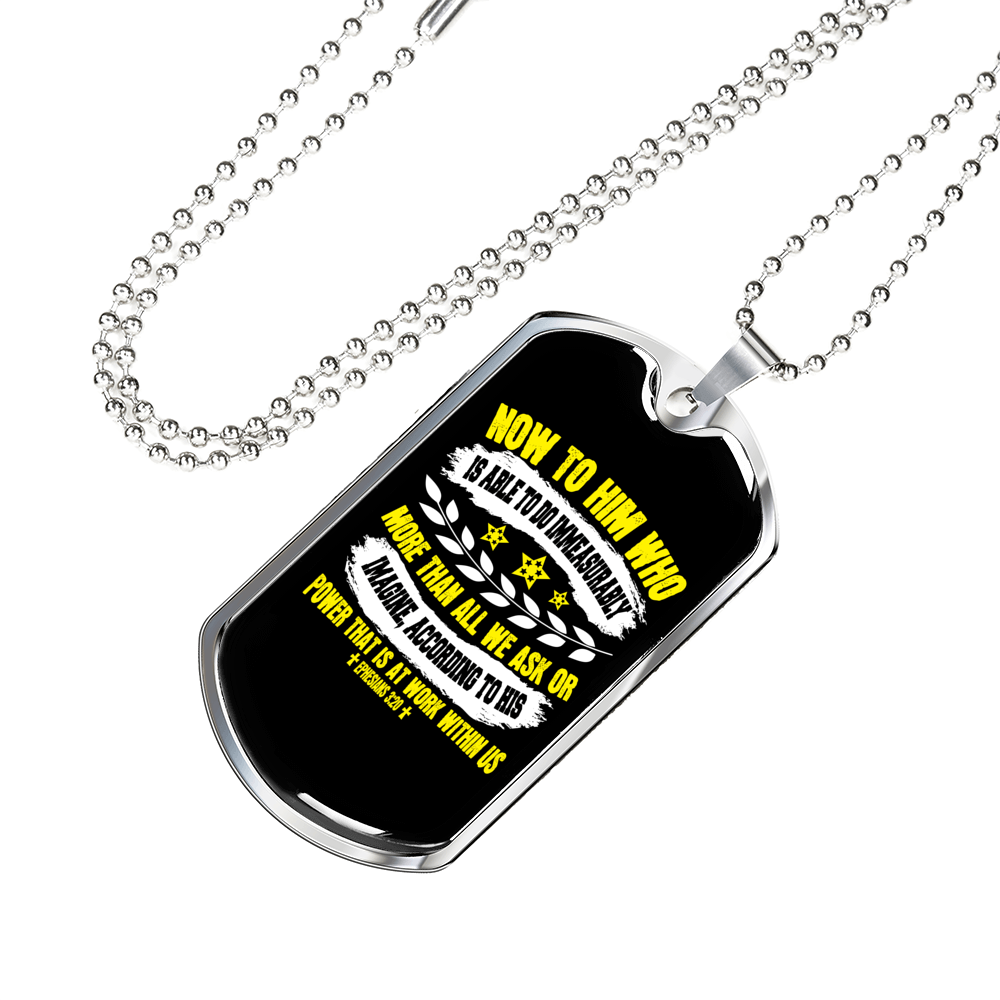 More Than All We Ask Christian Necklace Stainless Steel or 18k Gold Dog Tag 24" Chain-Express Your Love Gifts