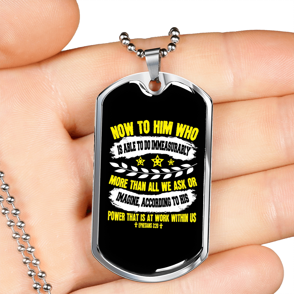 More Than All We Ask Christian Necklace Stainless Steel or 18k Gold Dog Tag 24" Chain-Express Your Love Gifts