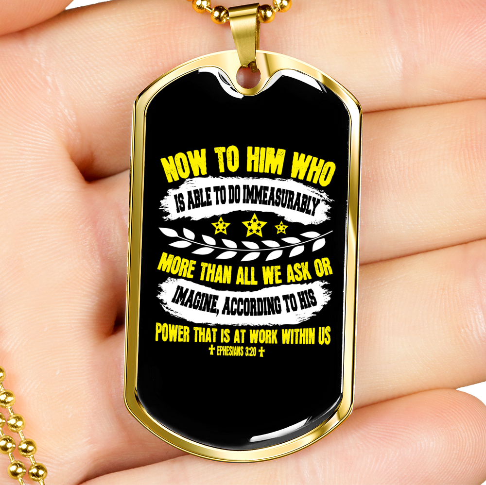 More Than All We Ask Christian Necklace Stainless Steel or 18k Gold Dog Tag 24" Chain-Express Your Love Gifts