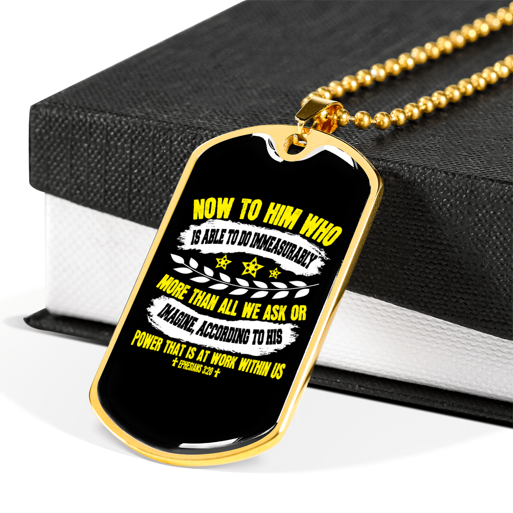 More Than All We Ask Christian Necklace Stainless Steel or 18k Gold Dog Tag 24" Chain-Express Your Love Gifts