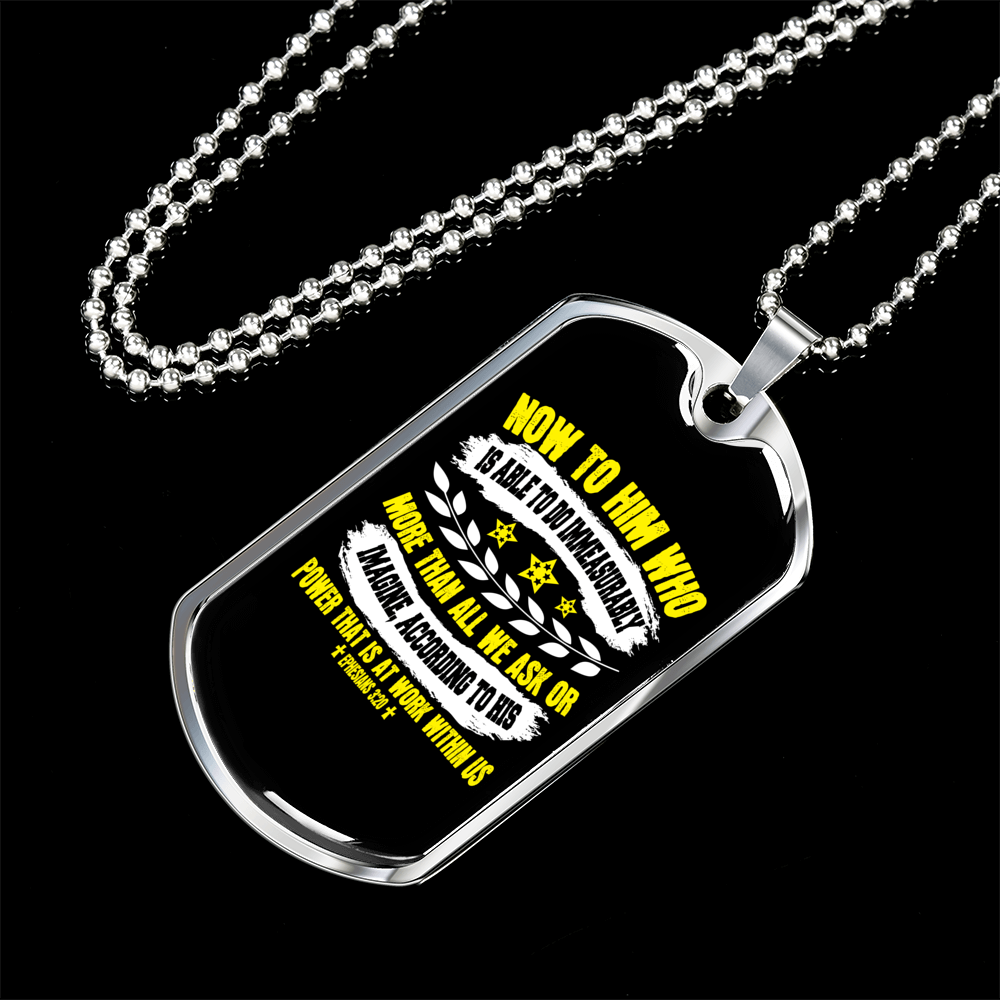 More Than All We Ask Christian Necklace Stainless Steel or 18k Gold Dog Tag 24" Chain-Express Your Love Gifts