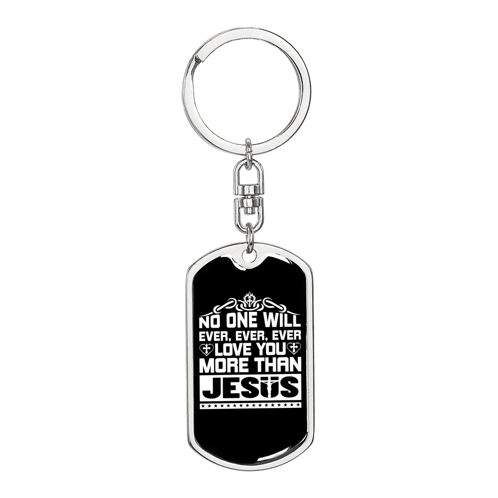 More Than Jesus White Keychain Stainless Steel or 18k Gold Dog Tag Keyring-Express Your Love Gifts